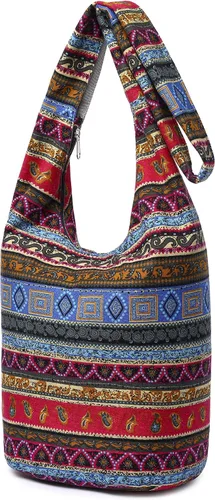 Miniatura 148 de Bolsa de hombro para mujer, de lona en estilo hippie/bohemio para llevar cruzada al hombro, disponible en diferentes colores y estampados