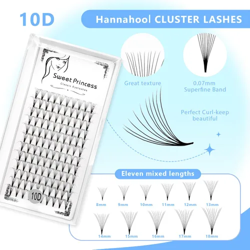 Miniatura 3 de 12 filas, 120 extensiones de pestañas postizas de volumen prefabricadas 10D, grosor de 0.003 in, rizo D, color negro, suaves, individuales, pestañas