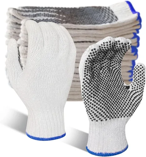 GSAFEME Guantes de trabajo de seguridad, 12 pares de algodón con puntos de agarre antideslizantes para construcción, levantamiento de almacén, Con