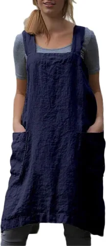 Schine Pinafore de algodón con espalda cruzada para mujer, con bolsillos grandes, prácticos delantales para trabajos de jardinería, cocina, marino