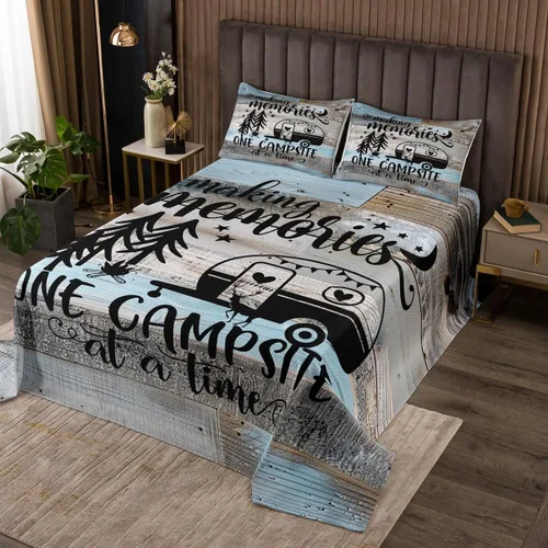 Miniatura 5 de Camper - Juego de colcha de tamaño individual, para adolescentes y niños, con diseño de feliz, acolchado y fundas de almohada, para decoración