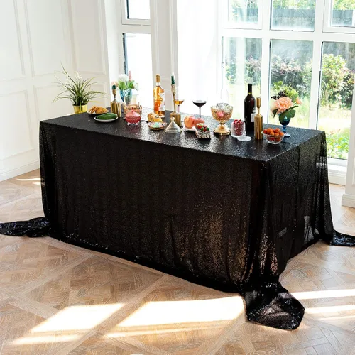 Miniatura 7 de Mantel de lentejuelas de 50 x 50 pulgadas, mantel negro brillante con purpurina brillante y secuencia metálica, para decoración de fiesta