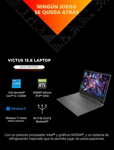 Miniatura 2 de Laptop Gaming HP Victus 15, NVIDIA GeForce RTX 3050, Intel Core i5-12500H de 12ª generación, 8 GB de RAM, SSD de 512 GB, pantalla Full HD, Windows