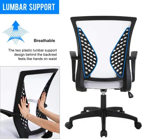 Miniatura 3 de HHS Silla de oficina ergonómica de malla, silla de computadora giratoria con ruedas, cómoda silla ejecutiva con soporte lumbar, sillas de gestión