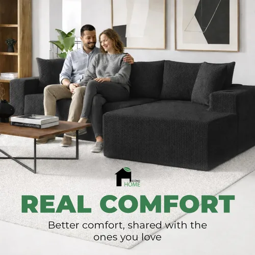 Miniatura 3 de EconoHome Sofá seccional Boneless Cloud, asiento profundo de felpa en forma de L para relajarse y entretener, construcción duradera y fácil montaje