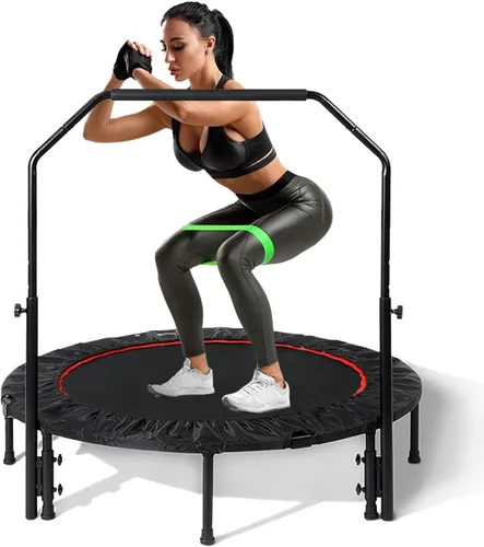 Miniatura 10 de Trampolín plegable portátil Fitnes en el hogar, mini rebote para niños, adultos, carga máxima de 40 pulgadas, 330 libras Negro (Black with handle)