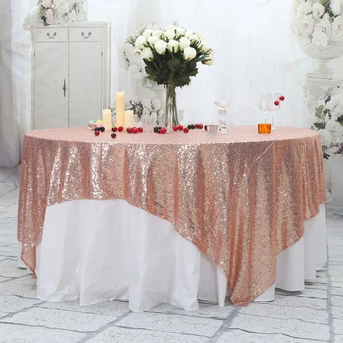 Miniatura 51 de PartyDelight Mantel de lentejuelas redondo de 50 pulgadas, color dorado claro, adorno de mesa para decoración de bodas, fiestas, cumpleaños