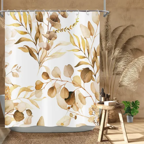 Miniatura 13 de Cortina de ducha de eucalipto, hojas verdes de acuarela en la parte superior con cortina de baño floral, decoración de baño para bañera, tela Hoja