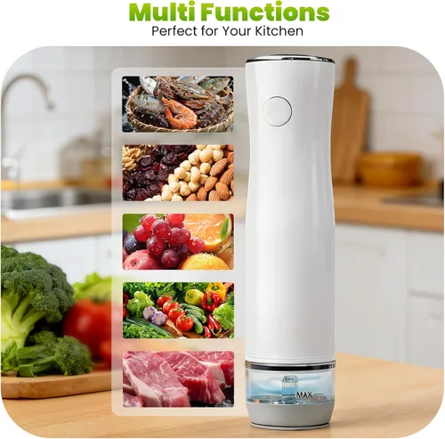 Miniatura 2 de Sellador al vacío compacto para alimentos, máquina selladora al vacío de mano recargable con 30 bolsas selladoras al vacío reutilizables, sellador