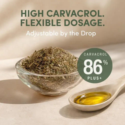 Miniatura 5 de Gotas de aceite de orégano Carvacrol 86-90% - Aceite de orégano líquido orgánico USDA - Dosificación flexible - Apoyo inmunológico y digestivo