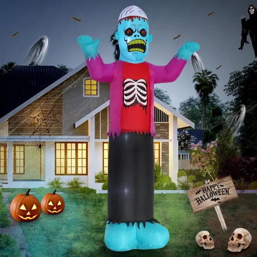 Miniatura 2 de 12 pies de decoración inflable de Halloween para exteriores, esqueleto zombi azul espeluznante con luces LED, decoración inflable para fiestas