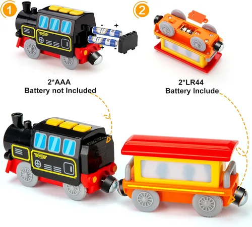 Miniatura 3 de Juego de tren de locomotora a pilas para vías de tren de madera, juguetes de tren eléctrico para niños pequeños, conexión magnética, potente juego