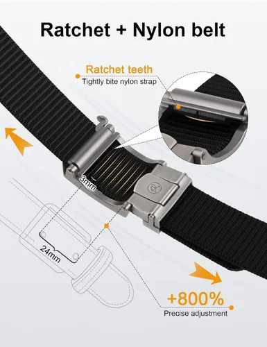 Miniatura 2 de JUKMO Cinturón de trinquete para hombre, cinturón táctico de nailon con hebilla deslizante automática, ribete ajustable para adaptarse