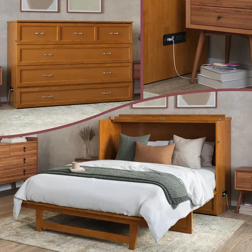 Miniatura 25 de AFI, Northfield Murphy Bed - Baúl de cama Twin XL con colchón de 6", cajón de almacenamiento y cargador USB integrado, ámbar quemado