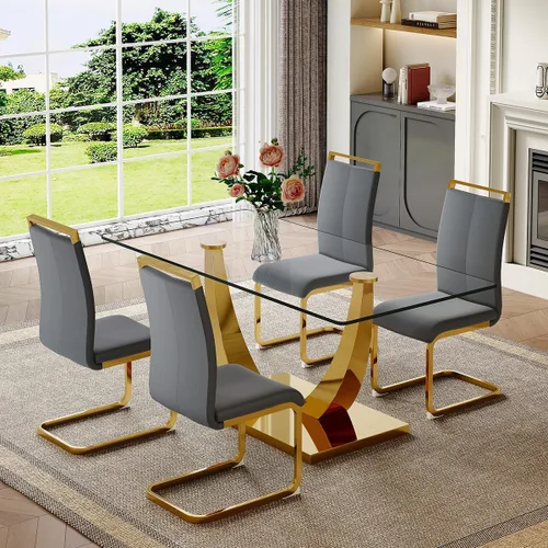 Miniatura 10 de Mesa de comedor moderna para mesa de comedor de mármol sintético de 4/6, 63 pulgadas, mesa de cocina rectangular, mesa de cocina y comedor de fácil