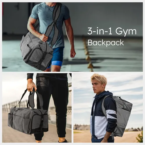 Miniatura 2 de Bolsa de gimnasio para hombre con compartimento para zapatos y bolsillo húmedo, bolsa de lona convertible y mochila de gimnasio, bolsas deportivas