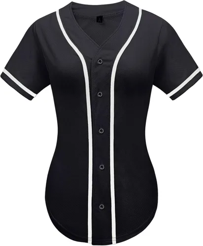 babyhealthy Camiseta de béisbol para mujer, con botones, lisas, hip hop, softbol, deportiva, camiseta deportiva