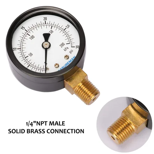 Miniatura 7 de MEASUREMAN Conjunto de medidor de presión de gas de latón de 2", conexión FNPT de 3/4", 0-30 psi/kpa, +/-3-2-3% de precisión