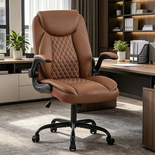 Miniatura 2 de YFO Silla ergonómica de cuero para oficina en casa, silla de oficina ejecutiva giratoria con soporte trasero con ruedas y reposabrazos abatibles