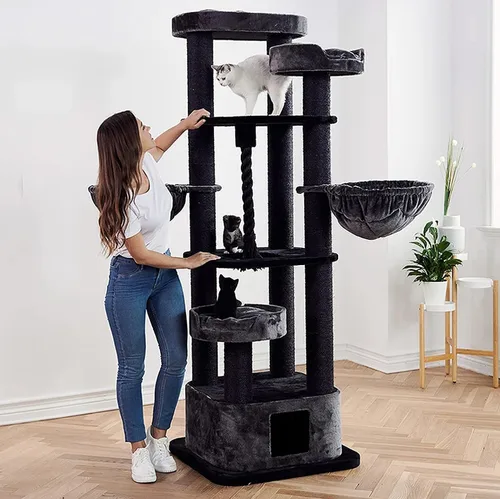 Miniatura 5 de CozyCatFurniture Árbol de gato resistente para gatos grandes con dos hamacas, condominio enorme y cama XXL en la parte superior