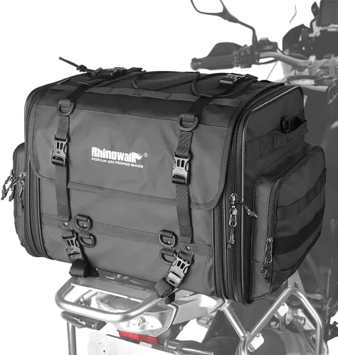 Miniatura 12 de Rhinowalk Bolsa para sillín de motocicleta, bolsa trasera de motocicleta, impermeable, expandible, bolsa de viaje para deportes motorizados
