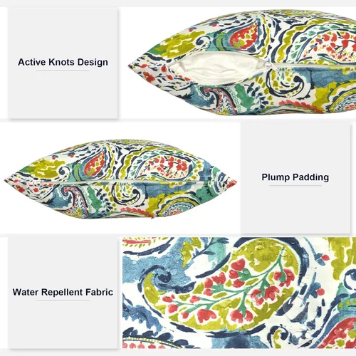 Miniatura 78 de Juego de 2 almohadas para exteriores de 16 x 16 pulgadas, repelentes al agua con interiores, para muebles de patio, hogar, jardín, geometría bohemia
