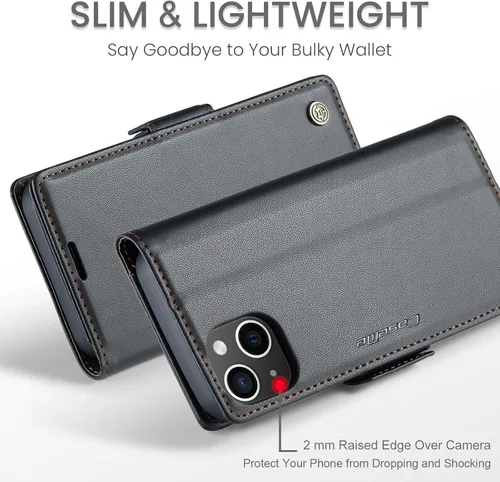 Miniatura 4 de SINIANL Funda tipo cartera compatible con iPhone 15 con tarjetero para mujeres y hombres, con bloqueo RFID, cierre magnético, función atril