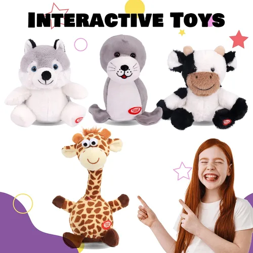 Miniatura 8 de Hopearl Talking Giraffe Repeats What You Say Shaking Head Juguete eléctrico interactivo animado de peluche para niños pequeños, 9.5 pulgadas