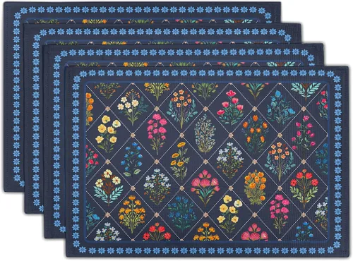 Miniatura 10 de Juego de 4 manteles individuales con estampado de flores de acuarela para decoración de mesa de comedor en el hogar, interior y exterior