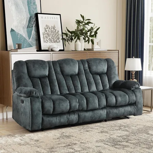 Miniatura 16 de EBELLO Silla reclinable manual con masaje y calor, sillón reclinable de tela suave para adultos con portavasos ocultos, bolsillo lateral, sofá