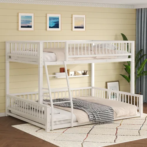 Miniatura 29 de Litera de metal resistente de tamaño individual sobre matrimonial, con escalera integrada y barandilla de seguridad para niños, adolescentes