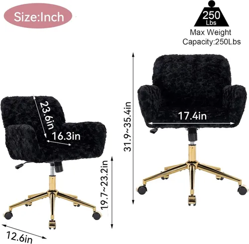 Miniatura 2 de HomVent Silla de escritorio esponjosa de piel sintética rosa, silla giratoria ajustable para computadora con ruedas, altura ajustable, bonita silla