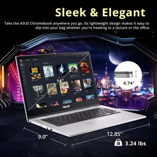 Miniatura 8 de ASUS Chromebook CX1 - Laptop antirreflejos FHD de 14 pulgadas, Intel Celeron N4500, 4 GB de RAM, 224 GB de almacenamiento
