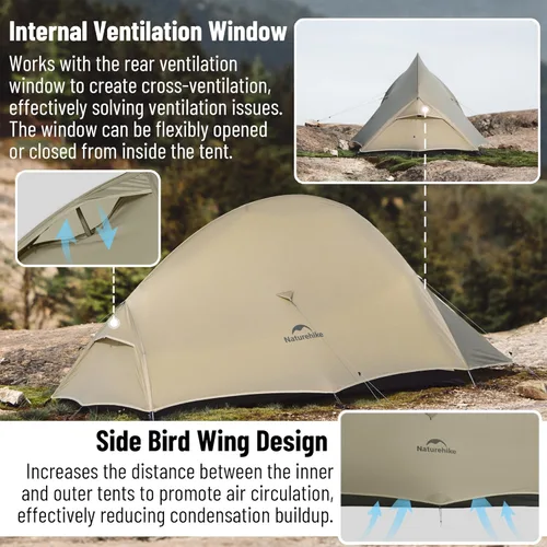 Miniatura 3 de Naturehike Cloud up Pro - Tienda de campaña ultraligera para 1/2/3 personas, tienda de campaña para mochileros de 3 estaciones, impermeable para un
