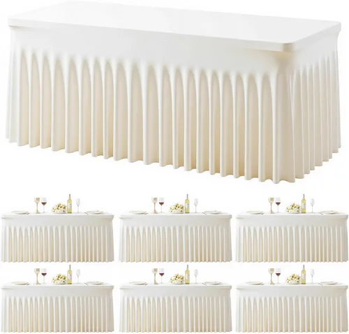 Miniatura 25 de Paquete de 2 manteles color azul bebé para mesas rectangulares de 6 pies, mantel ajustable de elastano, fundas de mesa elásticas de 6 pies, manteles