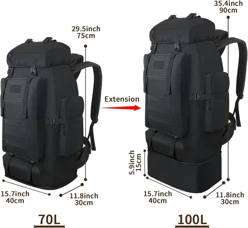 Miniatura 2 de Mochila de senderismo, mochila grande de 100L para acampar, mochila MOLLE impermeable y expandible, mochila táctica militar para deportes al aire