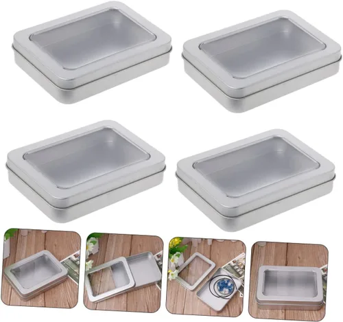 Miniatura 6 de UKCOCO Caja de almacenamiento USB, 4 unidades de caja vacía de metal para pulgar, caja de lata rectangular con tapa, tarro de almacenamiento