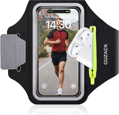 Brazalete para correr con funda para auriculares y ranura para tarjetas, soporte para teléfono para iPhone 17 16 15 14 Pro Max Plus Galaxy S25 S24