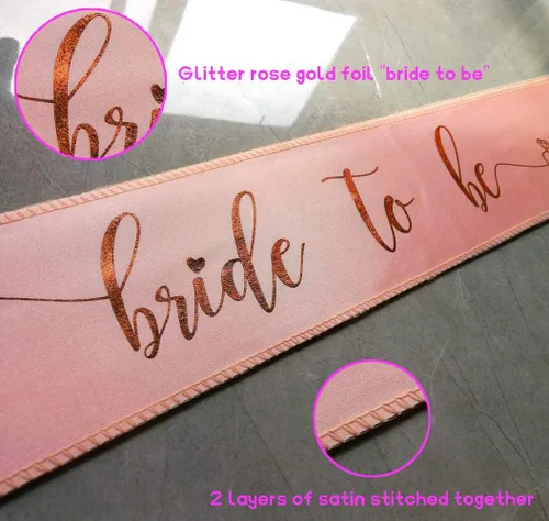 Miniatura 5 de Banda de satén de oro rosa con purpurina y diamantes de imitación para novia y velo en cascada central con borde de cinta doble blanca con peine