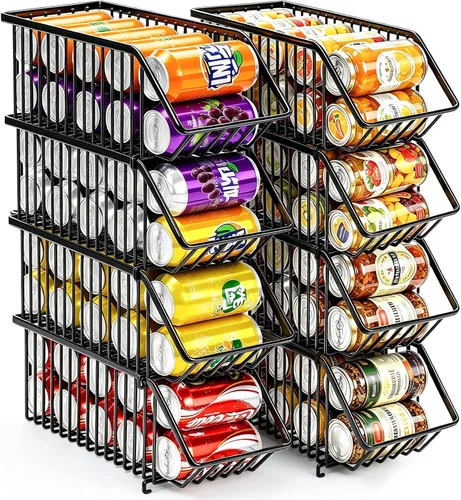 Miniatura 11 de Organizador de latas de soda de 4 unidades, organizador de latas apilable para despensa, almacenamiento de refrescos, dispensador de latas de soda