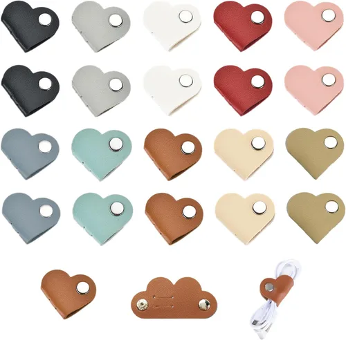 20 organizadores de cordón de corazón, correas de cable de piel sintética, correas de cable portátiles para auriculares, lindo enrollador de