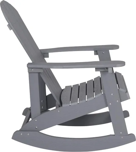 Miniatura 12 de Flash Furniture Savannah - Mecedora Adirondack de madera de poliresina, poliestireno gris para todo tipo de clima, herrajes de acero inoxidable