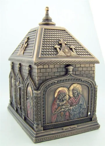 Miniatura 2 de Regalo católico religioso de bronce fundido en frío de 5 7/8 pulgadas Iglesia capilla icono rosario recuerdo caja de baratija