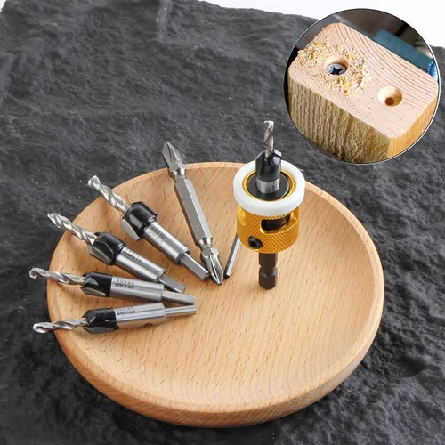 Miniatura 7 de Juego de 7 brocas avellanadoras para encimera con brocas cónicas HSS y llave en forma de L, vástago hexagonal de 1/4 pulgadas para carpintería