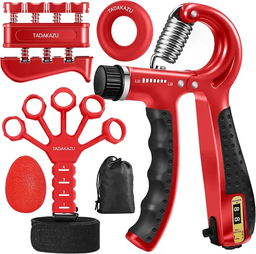 Miniatura 8 de Grip Strength Trainer Kit (5 Pack) Adjustable Resistance Hand Gripper,Finger Exerciser,Hand Extension Exerciser,Stress Relief Ball and Forearm Rojo