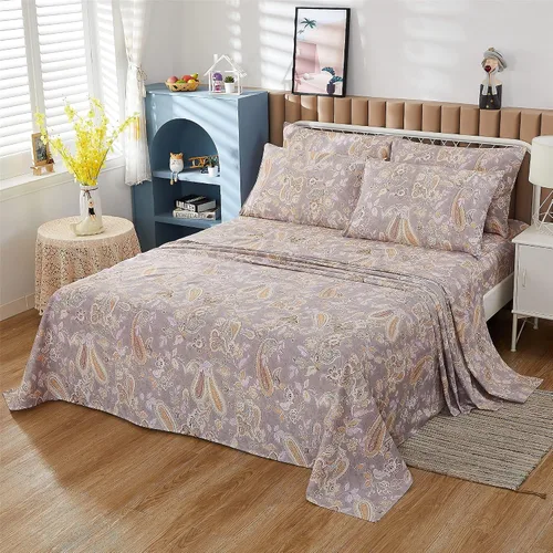 Miniatura 2 de FADFAY Juego de sábanas de lujo para cama individual, diseño clásico de damasco, estampado de cachemira dorada, juego de sábanas transpirables, 100%