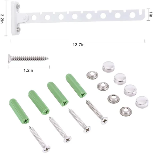Miniatura 6 de Percha de ropa de montaje en pared, acero inoxidable, colgador de ropa para secadora, color blanco, retráctil, perchas de pared para ropa, armario