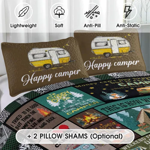 Miniatura 4 de Happy Camping - Juego de edredón para decoración de dormitorio, tamaño individual/Queen/King, para niños, niñas, mujeres, amantes