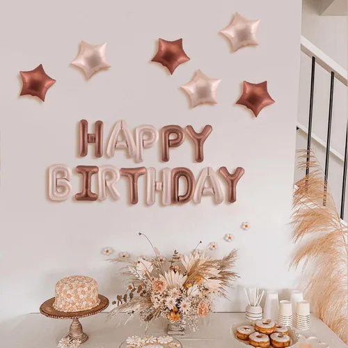 Miniatura 4 de CANREVEL Cartel de feliz cumpleaños, 13 letras de papel de aluminio de Mylar de 16 pulgadas con 6 globos de estrella, decoraciones de fiesta