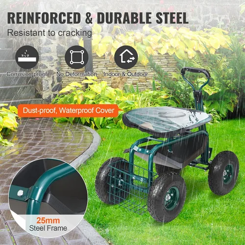 Miniatura 6 de VEVOR - Carro de jardín con asiento de trabajo rodante con ruedas, taburete de jardinería para plantación, asiento giratorio de 360 grados, vagón